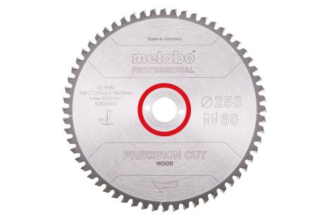 Saw blade "precision cut wood - professional", 250x30, Z60 WZ 5° neg. (628048000) 