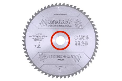 Zaagblad "precision cut wood - professional", 254x30, Z60 WZ 5° neg. (628222000) 