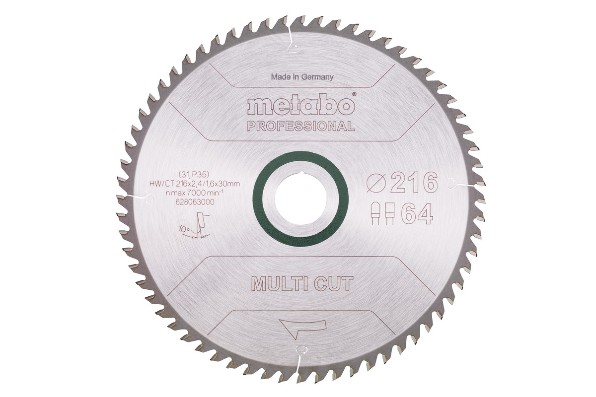 Saw blade "multi cut - professional", 216x30, Z64 FZ/TZ, 10° (628063000) 