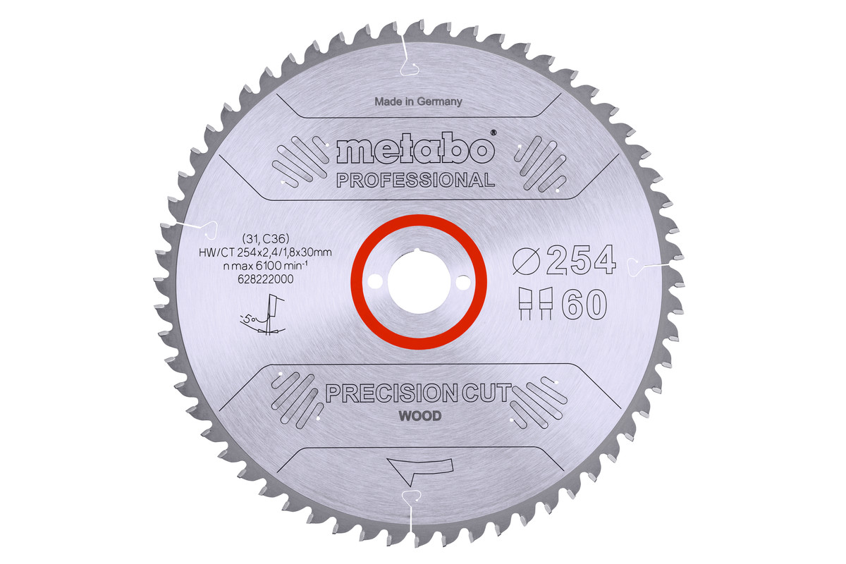 Lâmina de serra "precision cut wood - professional", 254x30, Z60 WZ 5° neg. (628222000) 