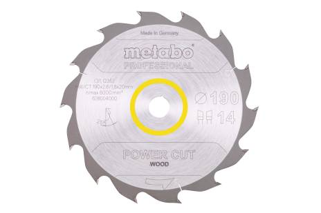 Saw blade "power cut wood - professional", 190x20, Z14 WZ 25° (628004000) 