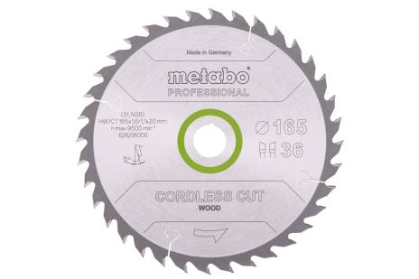 Saw blade "cordless cut wood - professional", 165x20 Z36 WZ 15° (628295000) 