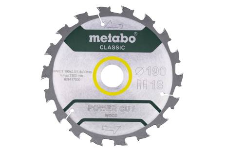 Saw blade "power cut wood - classic", 190x30, Z18 WZ 5° /B (628417000) 