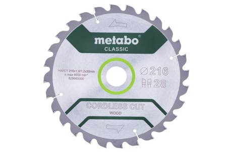 Saw blade "cordless cut wood - classic", 216x30 Z28 WZ 5° /B (628665000) 