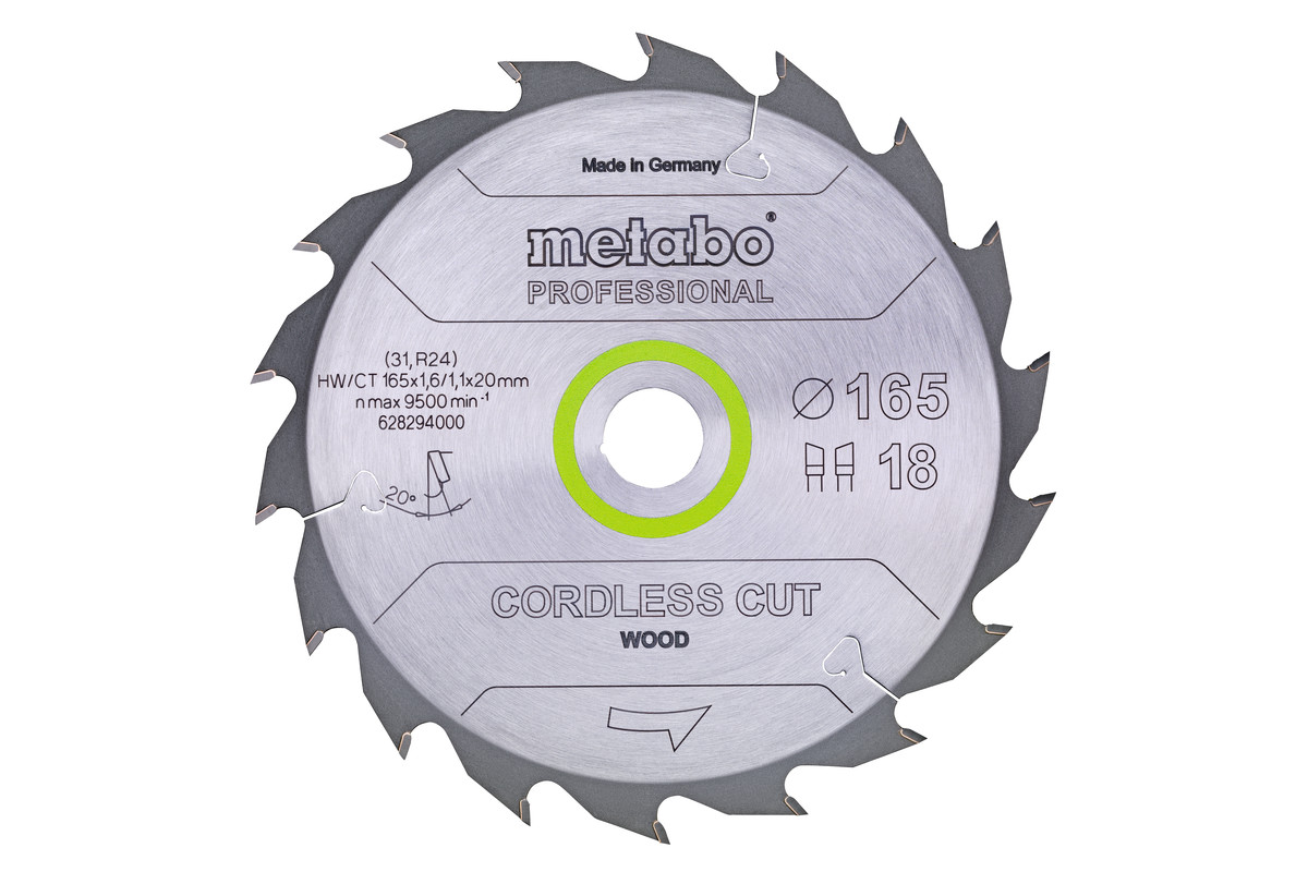 Fűrészlap "cordless cut wood - professional", 165x20 Z18 WZ 20° (628294000) 