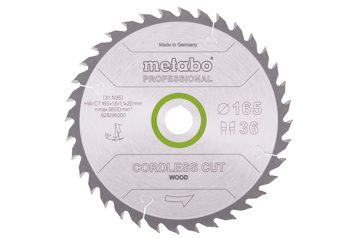 Fűrészlap "cordless cut wood - professional", 165x20 Z36 WZ 15° (628295000) 