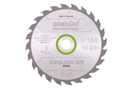 Fűrészlap "cordless cut wood - professional", 160x20 (16), Z24 WZ 22° (628030000)