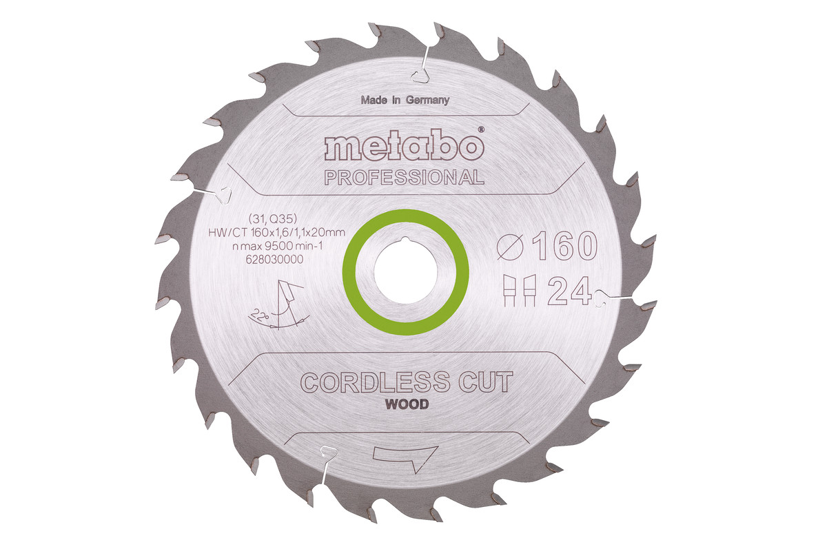 Metabo Pílový list „cordless cut wood - professional“, 160x20 16, Z24 WZ 22° 628