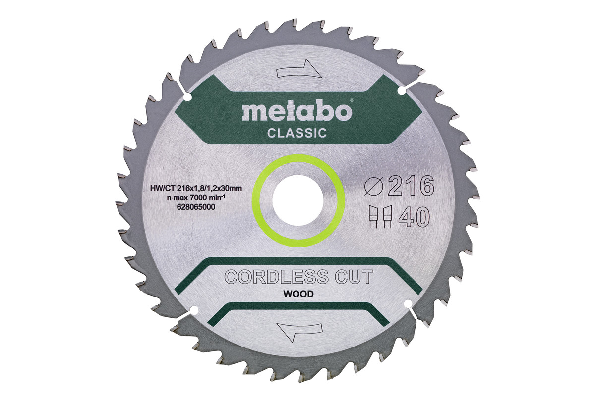 Metabo Pílový list „cordless cut wood - classic“, 216x30 Z40 WZ 5° 628065000