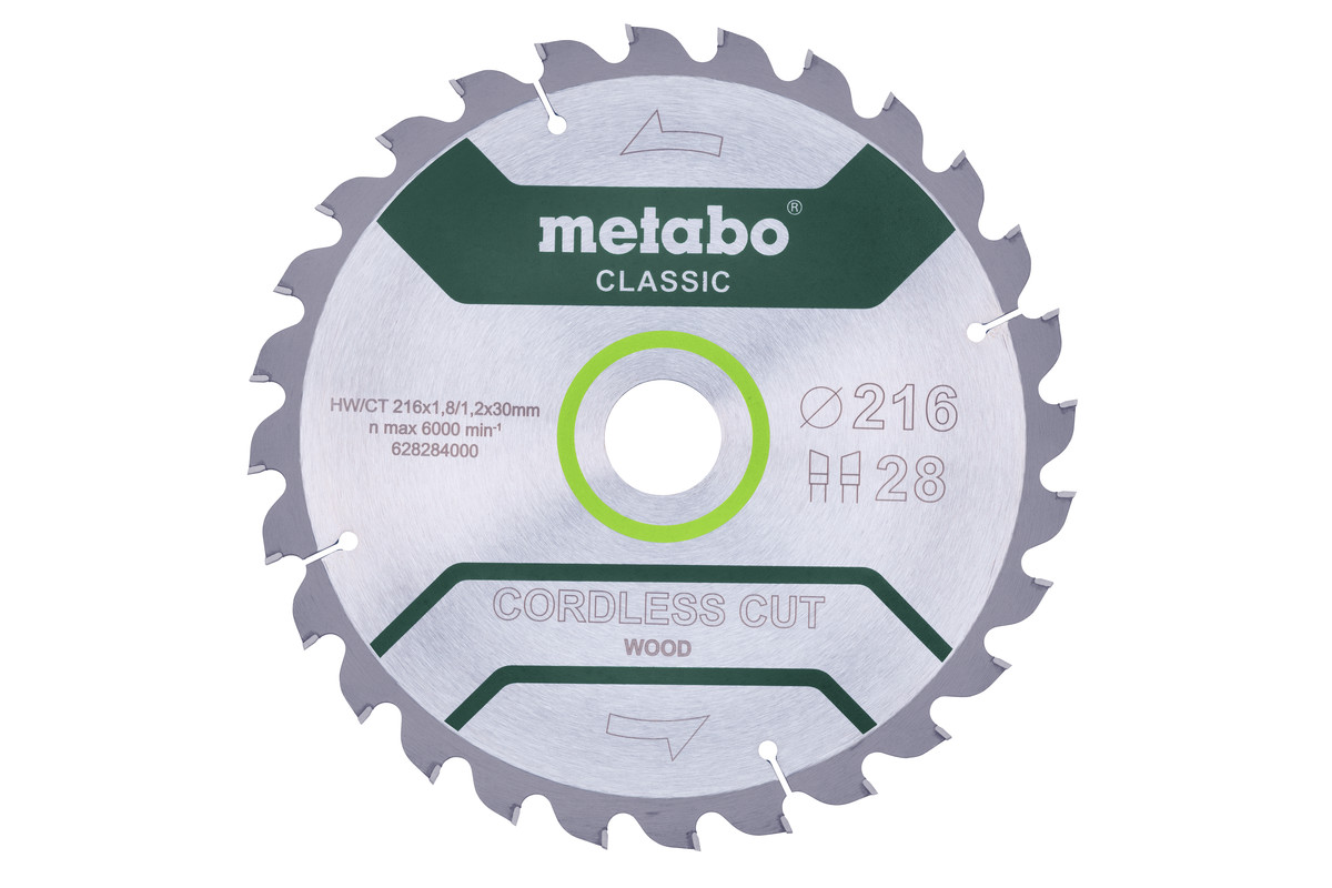 Metabo Pílový list „cordless cut wood - classic“, 216x30 Z28 WZ 5° 628284000
