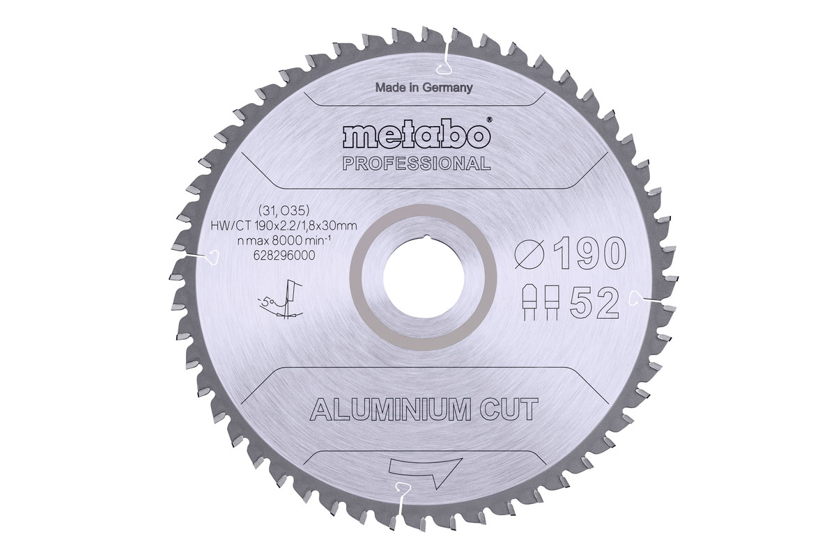 Metabo Pílový list „aluminium cut - professional“, 190x30 Z52 FZ/TZ 5°neg 628296