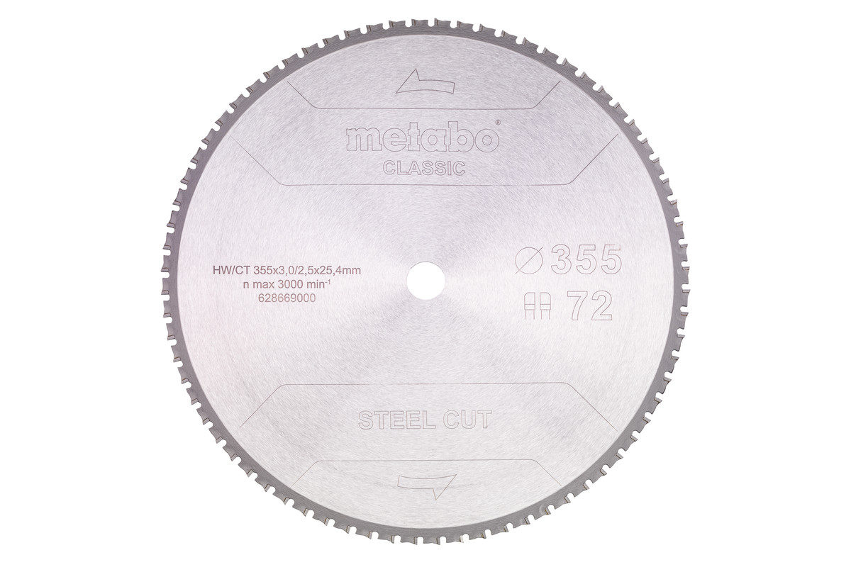 Metabo Pílový kotúč „steel cut – classic“, 355x25,4 Z72 FZ/FA 4° 628669000