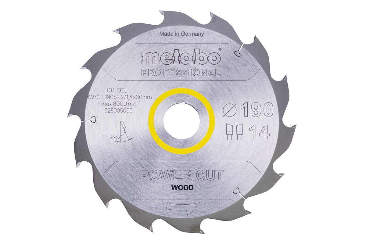 Piła tarczowa „power cut wood – professional”, 190x30, Z14 WZ 25° (628005000) 
