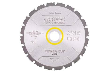 Piła tarczowa „power cut wood – professional”, 216x30, Z20 WZ 5° ujemny (628230000) 